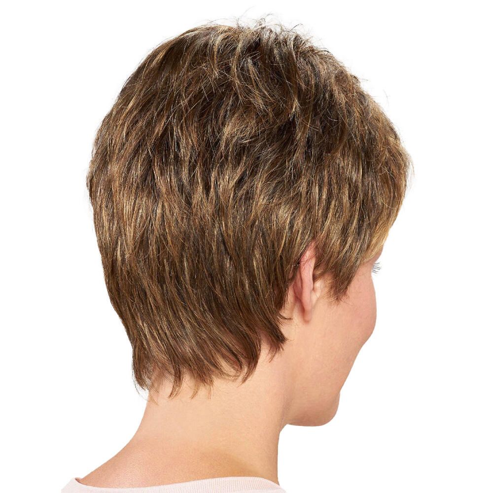 Perücke PORTO Comfort Plus, Nussbraun/Goldblond gesträhnt. Rückansicht der Perücke.