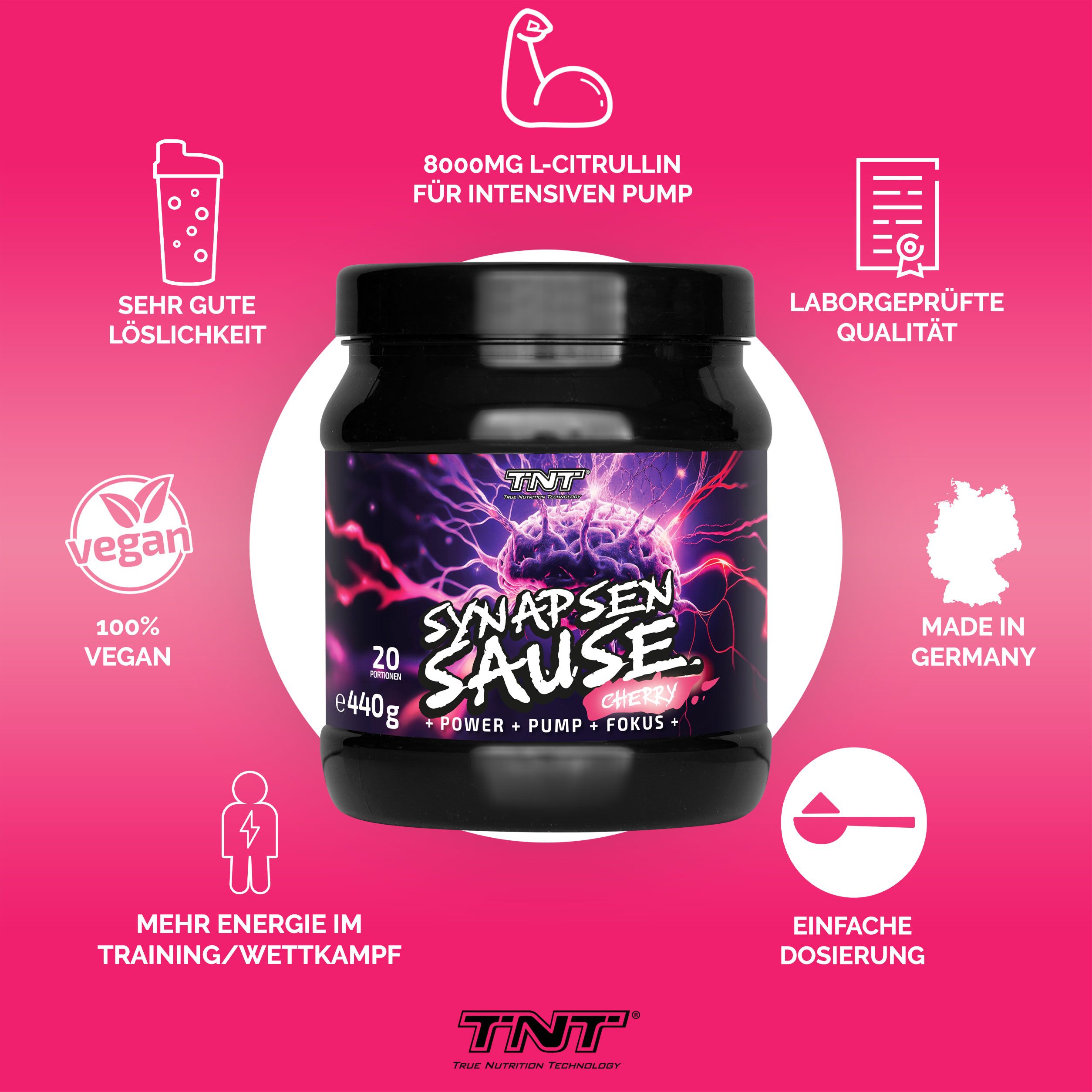 TNT Synapsensause - Trainingsbooster mit Koffein, Guarana, L-Citrulline 0,44 kg Pulver