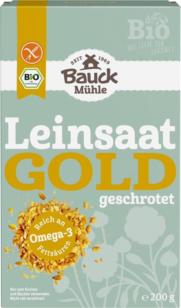 Bauckhof Leinsaat Gold geschrotet, glutenfrei, Bio-zertifiziert, reich an Omega-3-Fettsäuren.