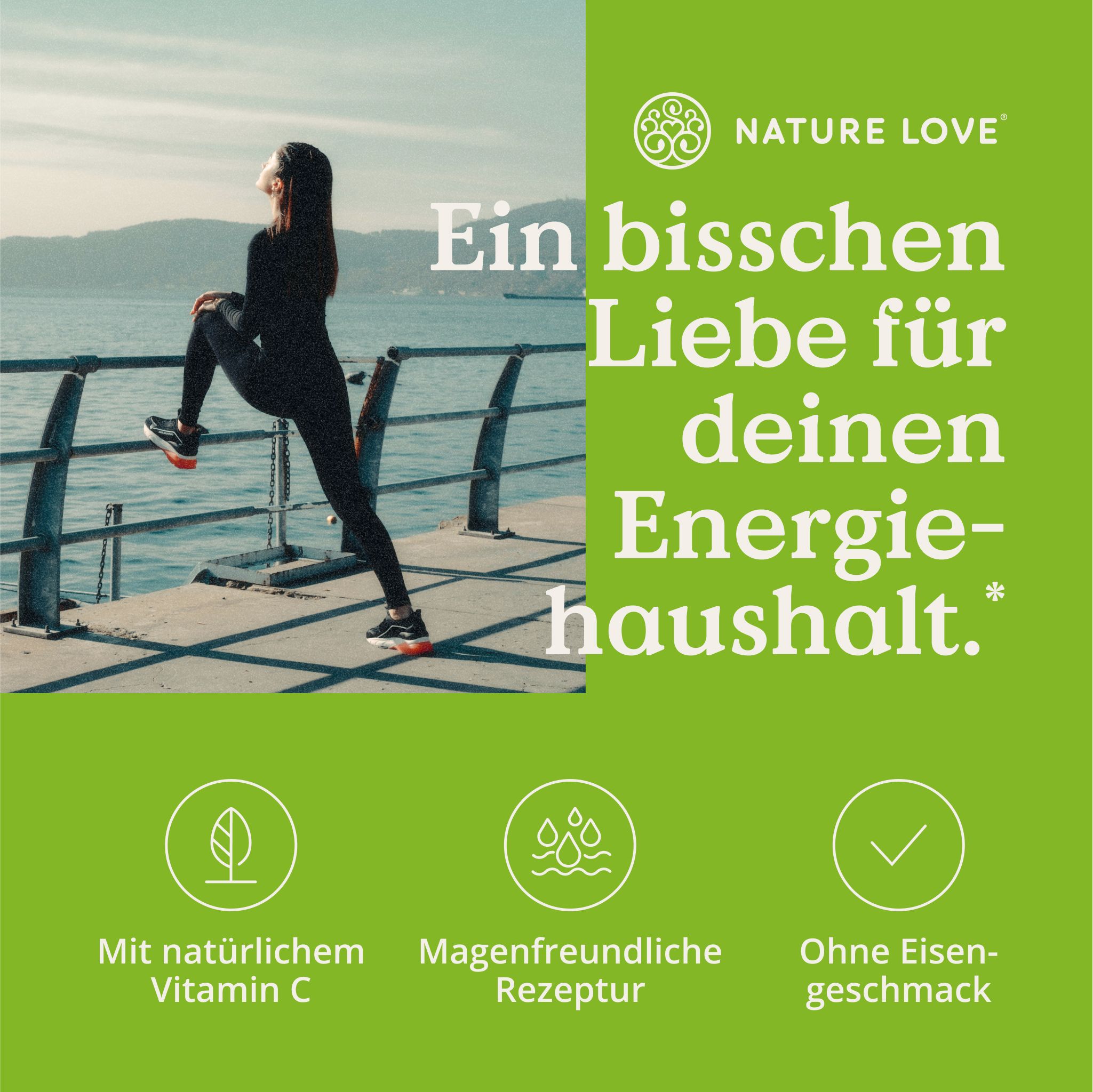 NATURE LOVE® Eisen mit 43mg natürlichem Vitamin C – 20mg Eisenbisglycinat – 120 Kapseln