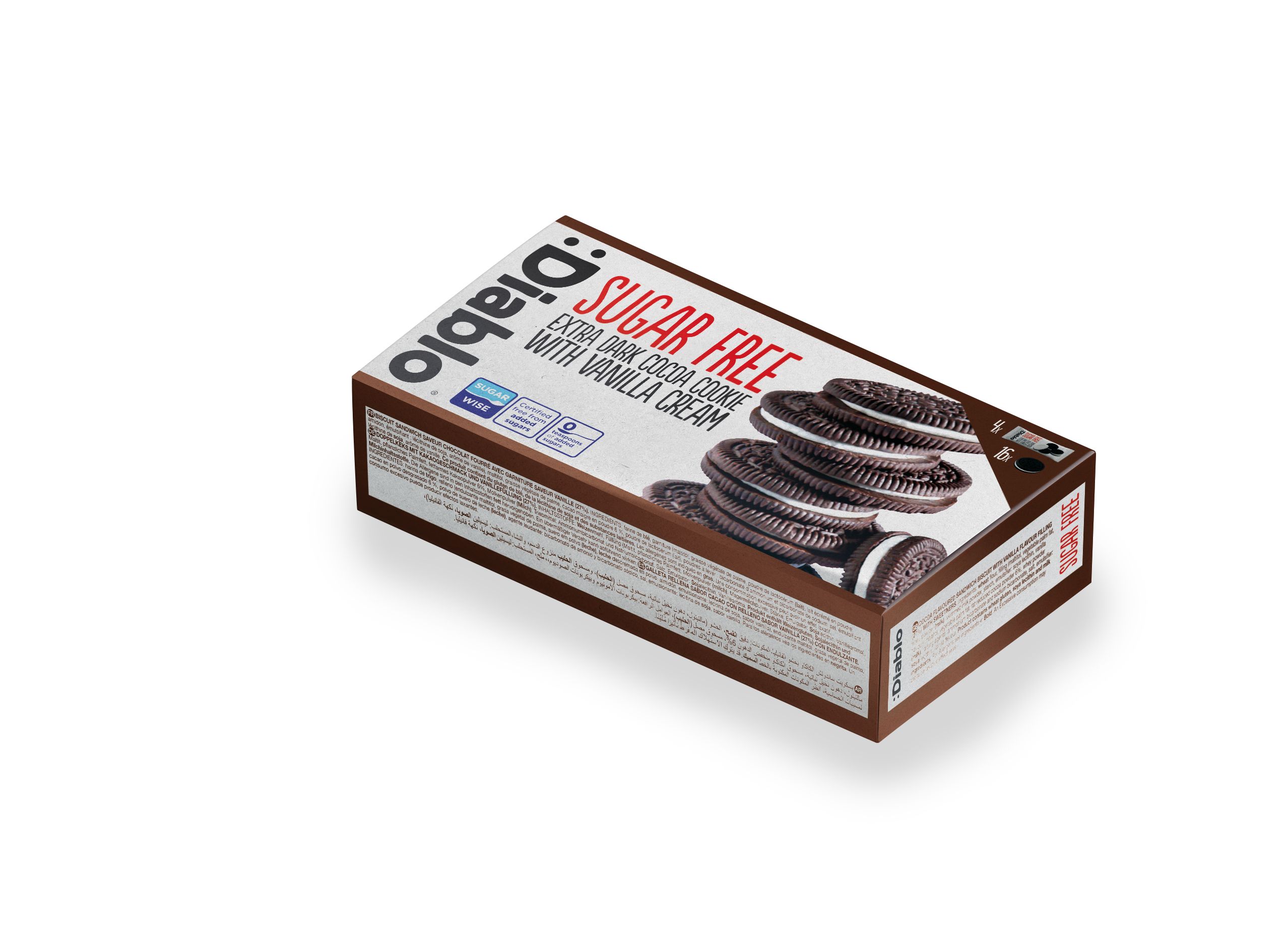 :Diablo Sugar Free Extra Dark Cocoa Cookie with Vanilla Cream 0,176 kg Kekse