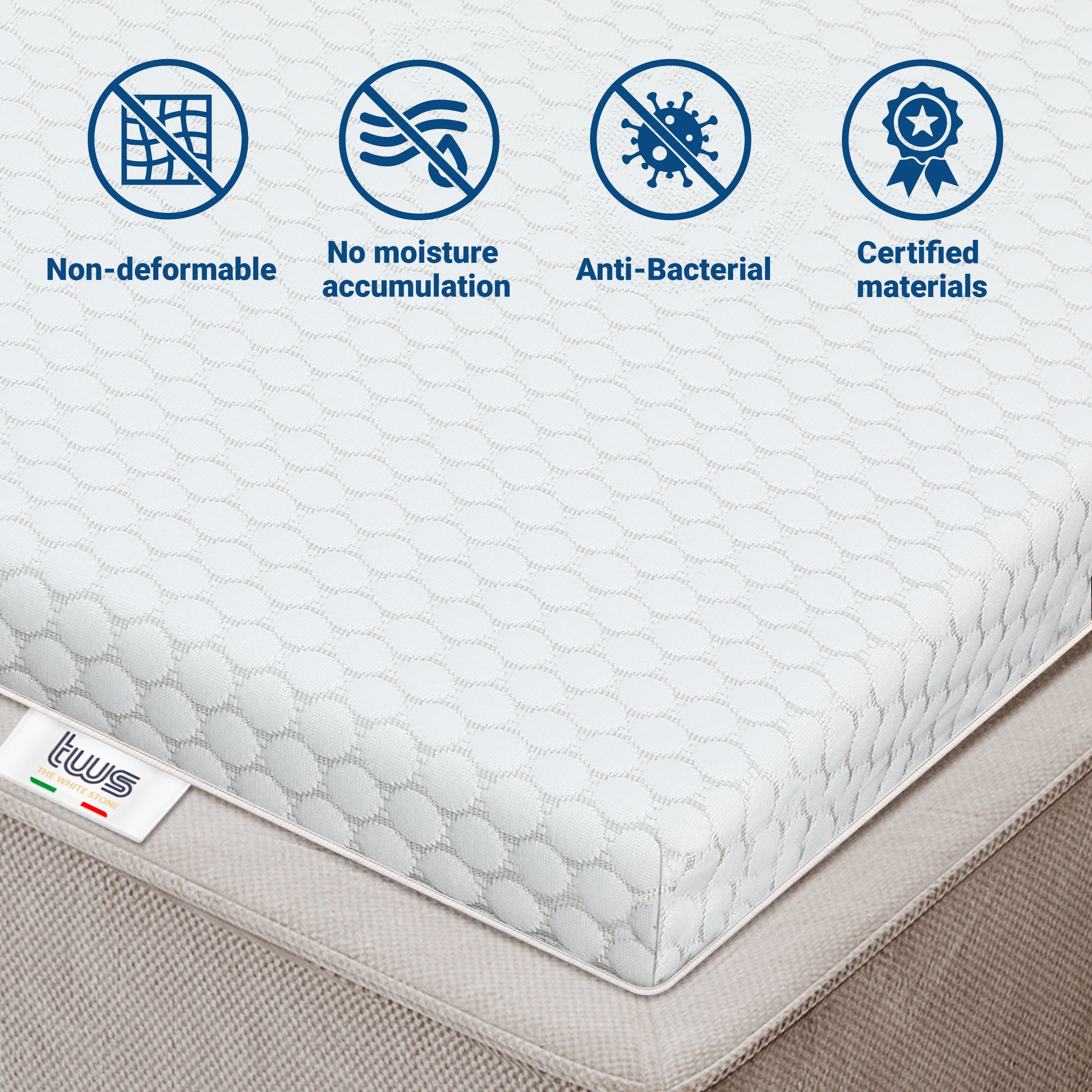 The White Stone Topper aus viskoelastischem Schaum 90 x 200 cm | Matratzenauflage 6 cm