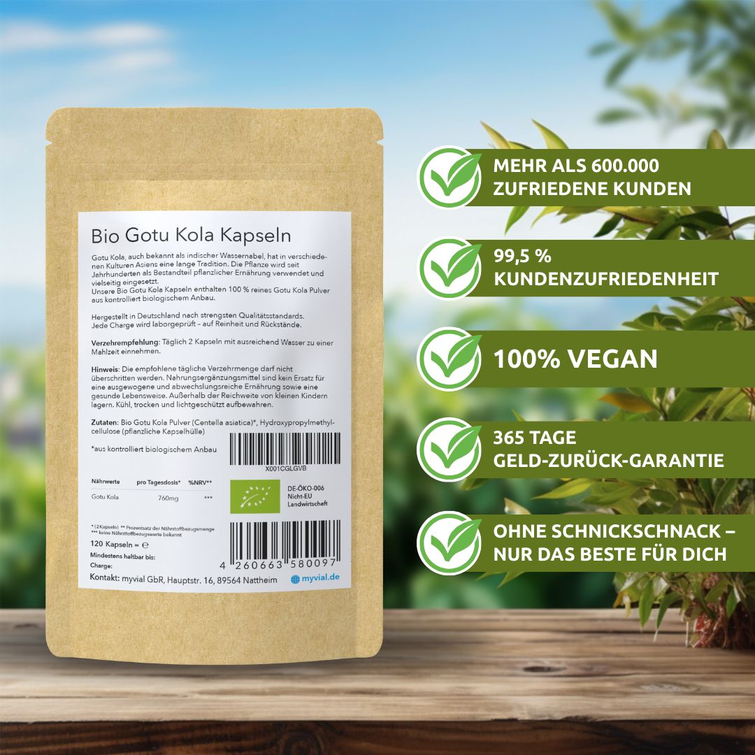 myvial® Bio Gotu Kola Kapseln - 120 Stück Centella asiatica (Tigergras, Brahmi) - vegan
