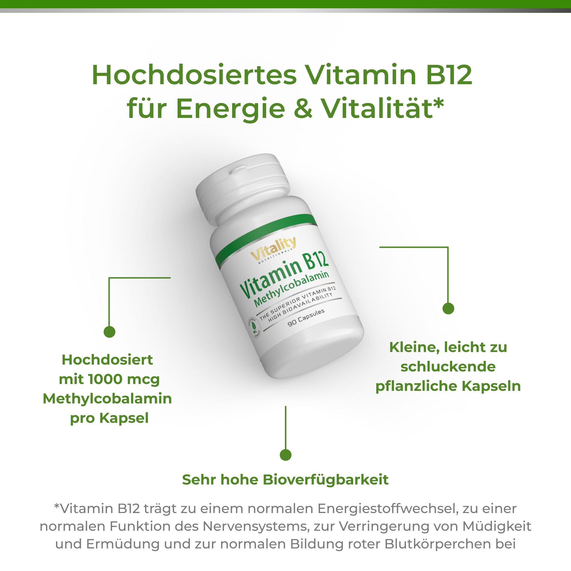 Vitality Nutritionals Vitamin B12 Methylcobalamin 90 St Kapseln