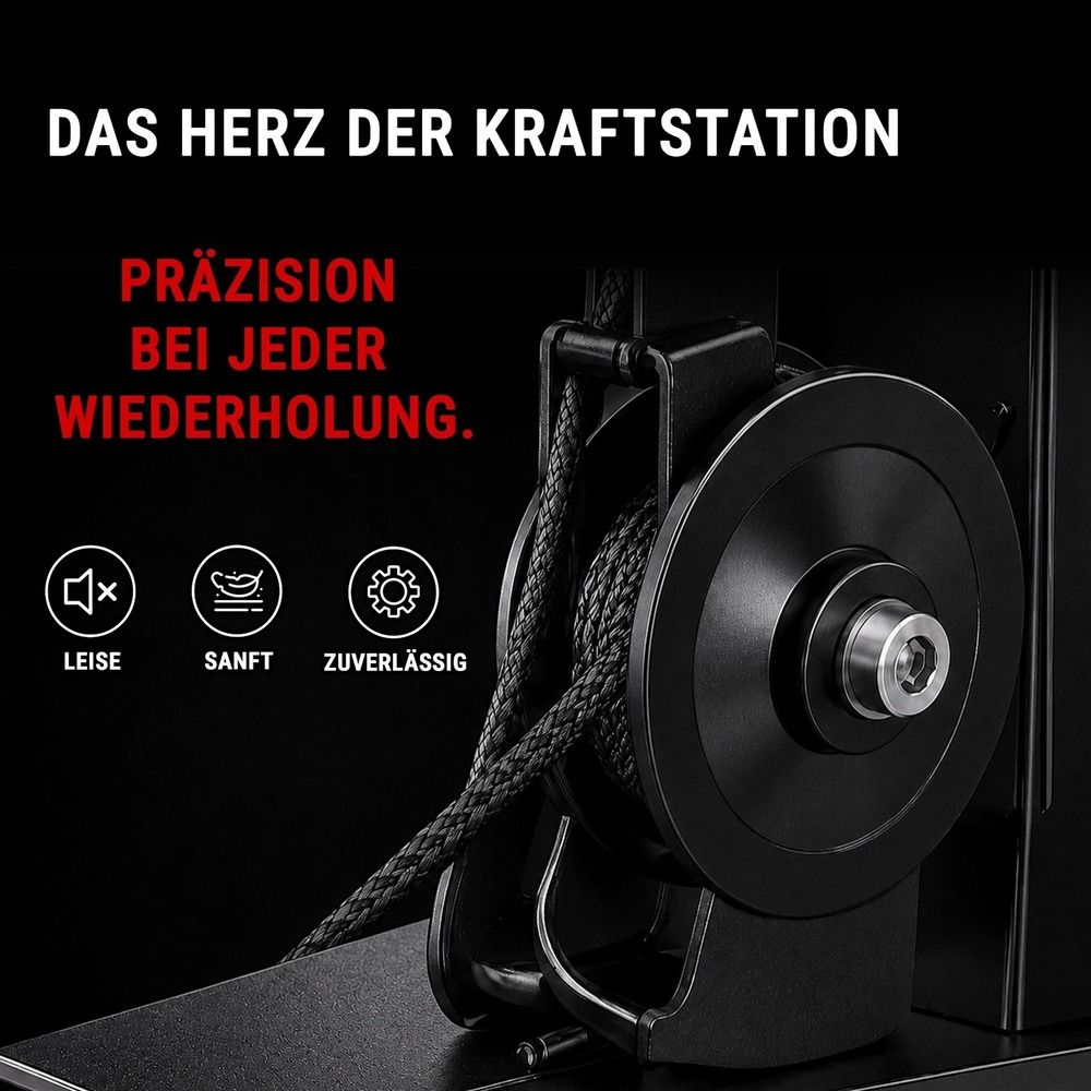 Detailansicht der Seilrolle der AsVIVA Kraftstation MG5 für leises und sanftes Training.