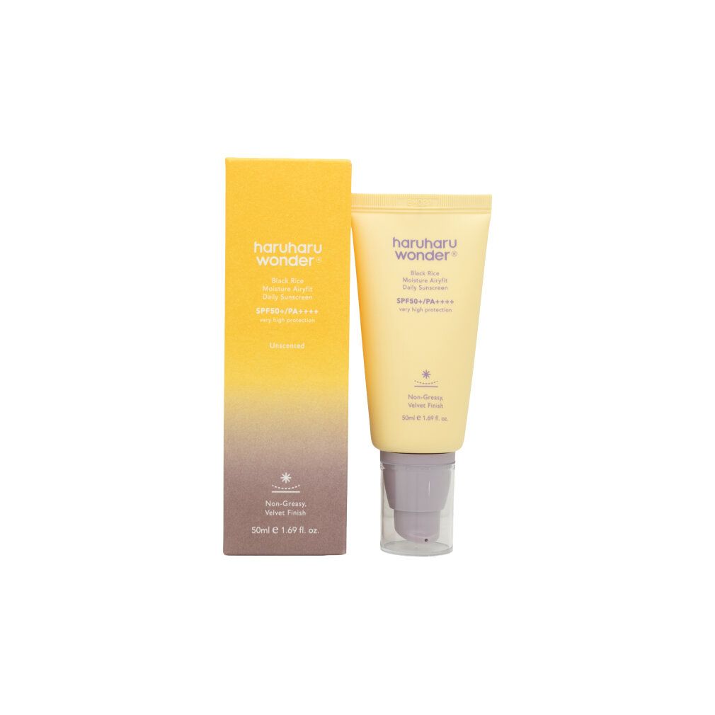 HaruHaru Wonder Sonnencreme Tube und Kartonverpackung, SPF50+.