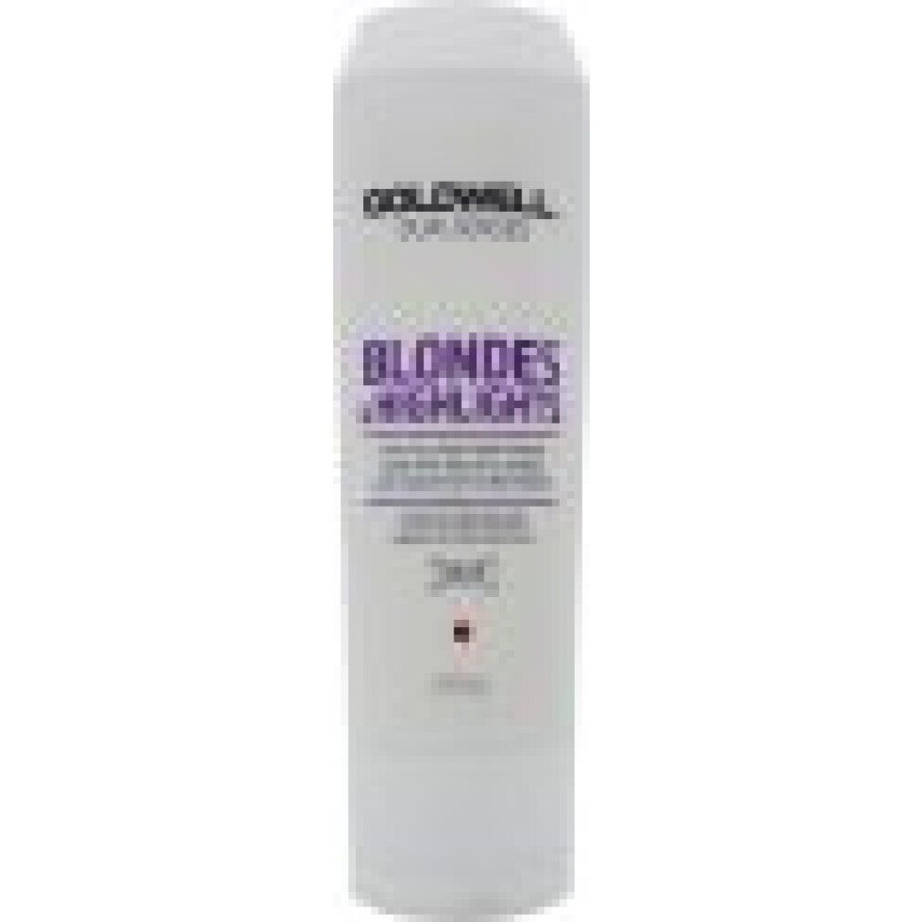 Goldwell Blondes & Highlights Anti-Gelbstich Conditioner. Weiße Tube mit lila Schrift. Enthält 200ml.
