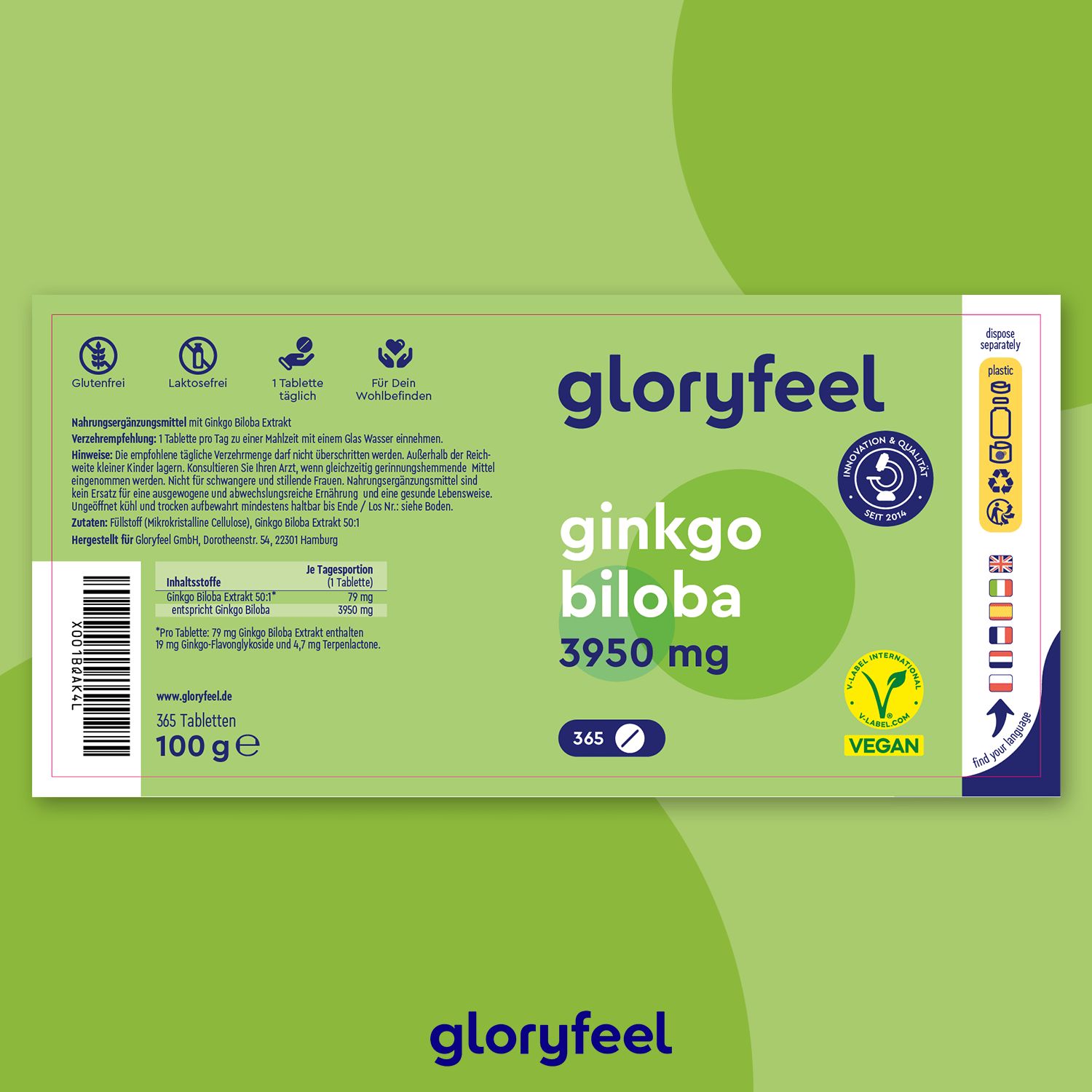 gloryfeel® Ginkgo Biloba Extrakt Tabletten 365 St