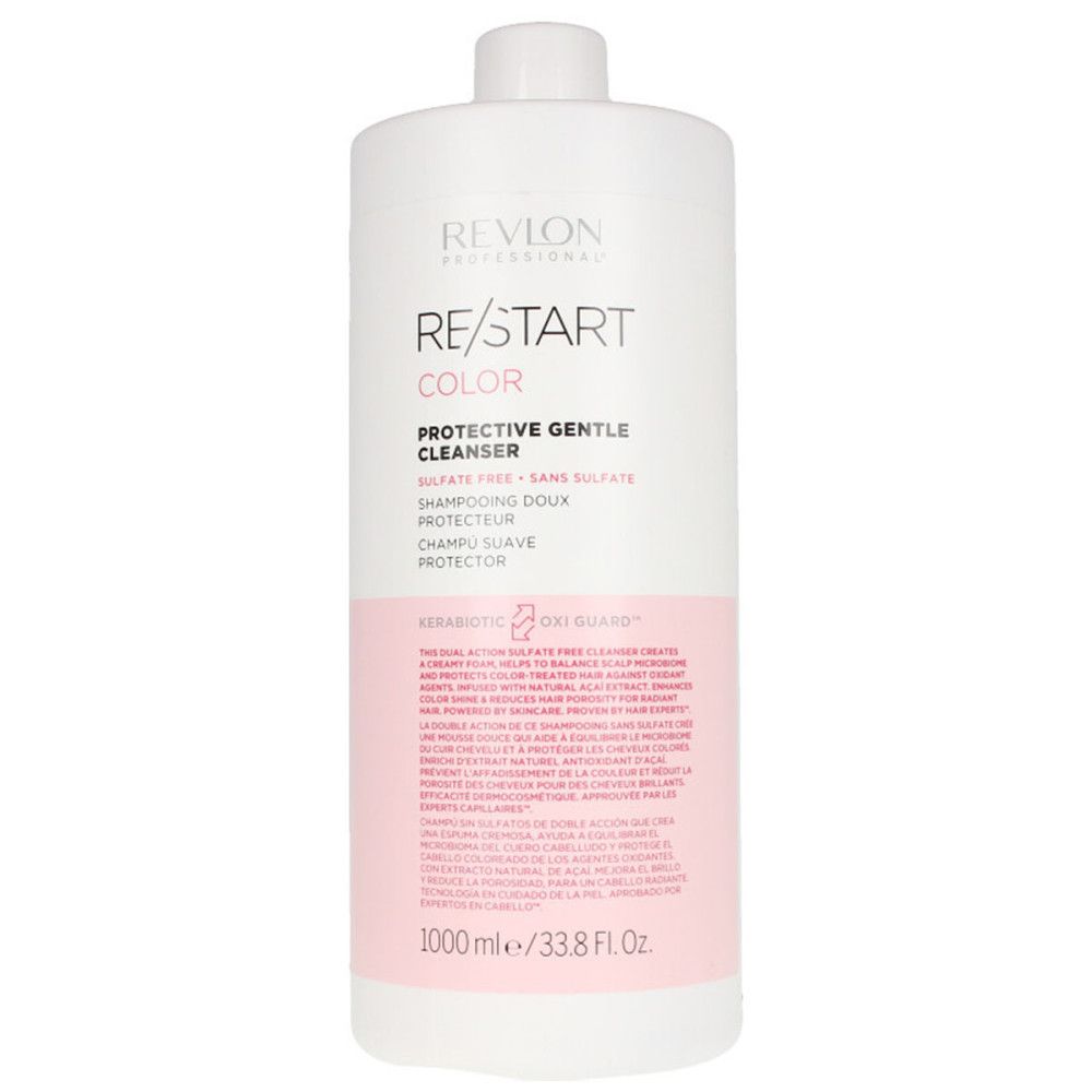 Weiß-rosa Flasche. Aufschrift: Revlon Re-Start Color Protective Gentle Cleanser. 1000 ml.