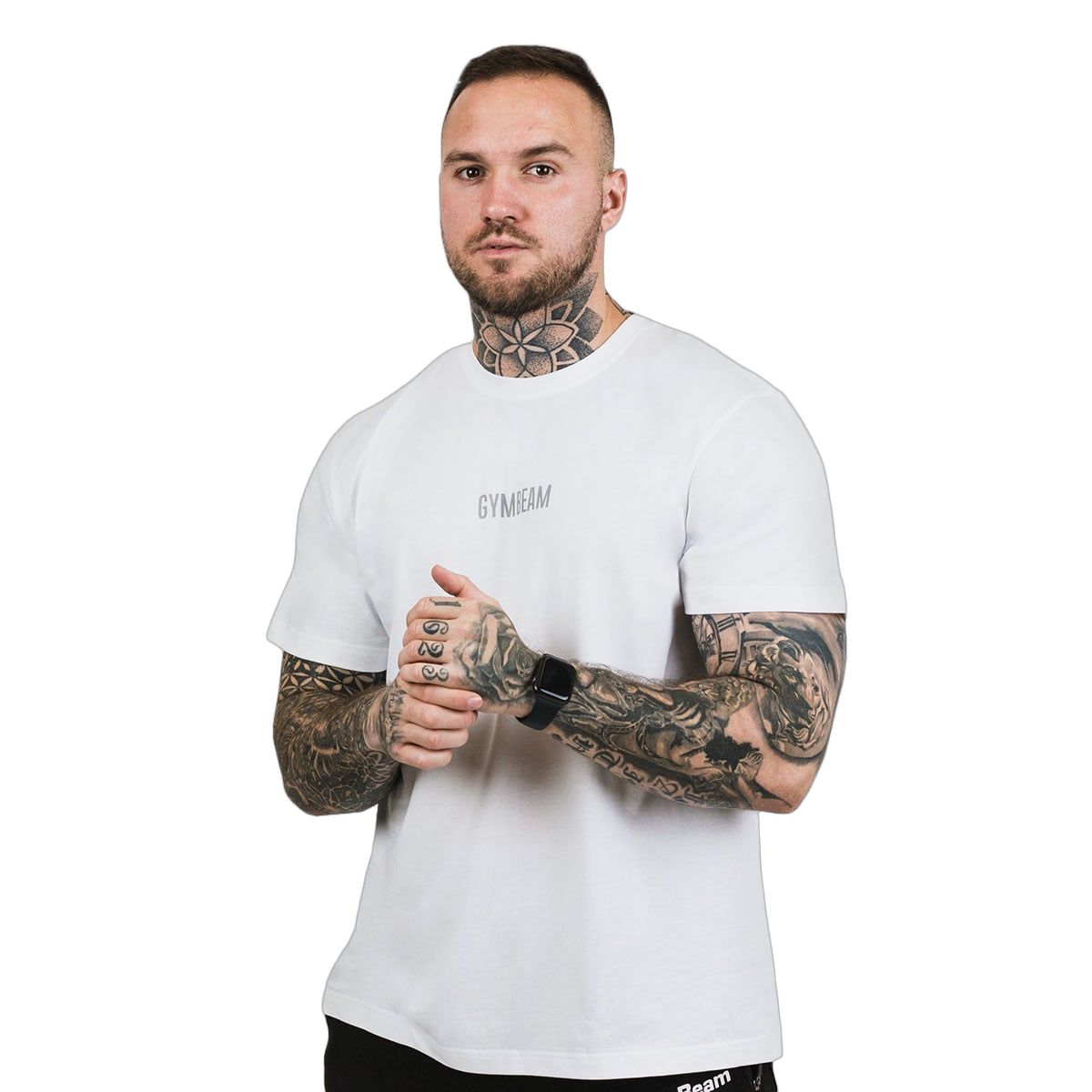 GymBeam T-Shirt Herren regular Kurzarm aus Baumwolle in Weiß