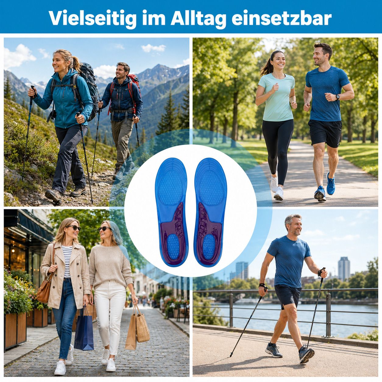 COOL-i Gel Einlegesohlen,Orthopädisch, stoßdämpfend & weich für Ferse und müde Füße, waschbar