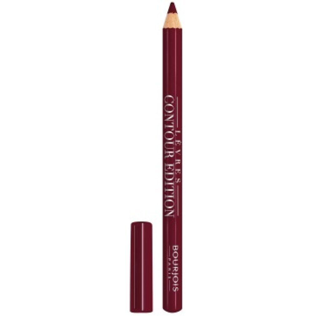 Dunkelroter Lippenkonturenstift mit separater Kappe. Schriftzug "Lèvres Contour Edition" und "Bourjois".
