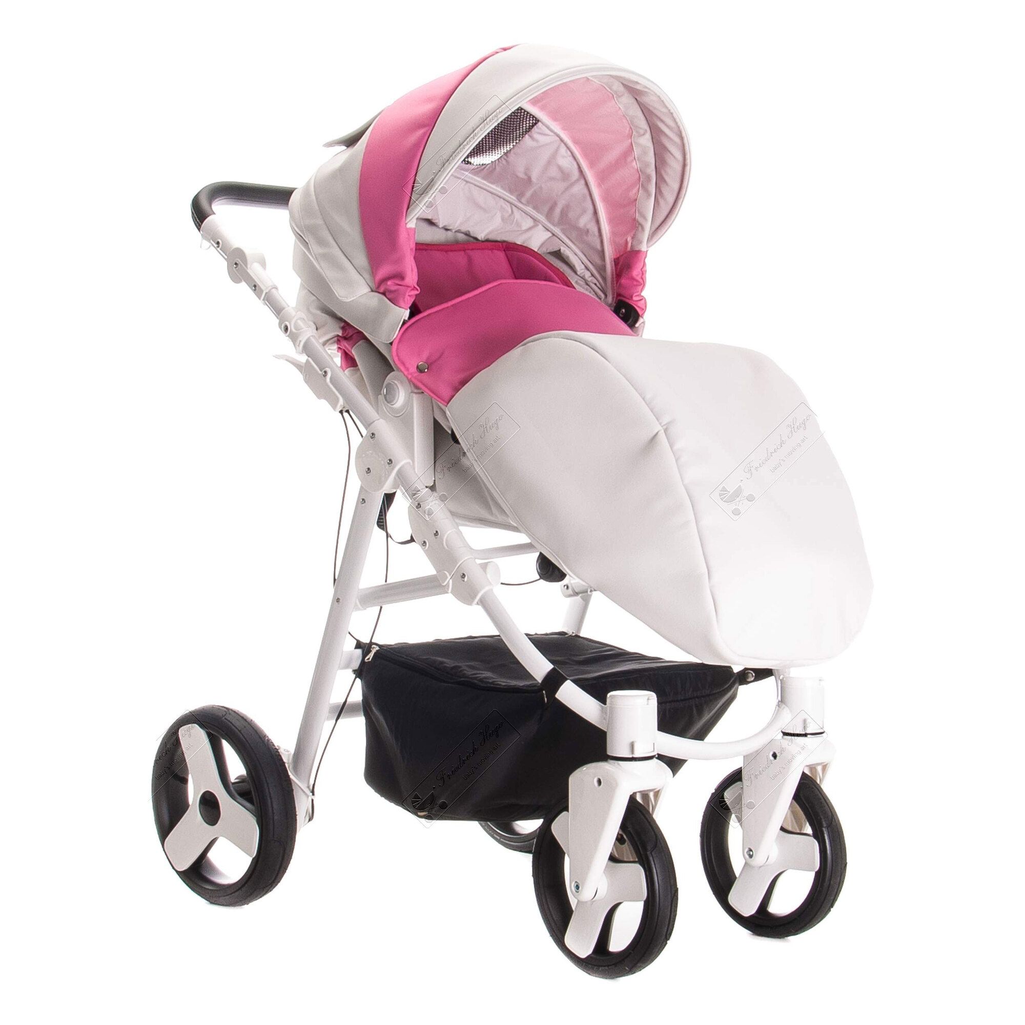 Friedrich Hugo Easy Comfort 2 in 1 Kinderwagen, White Pink & Leatherette