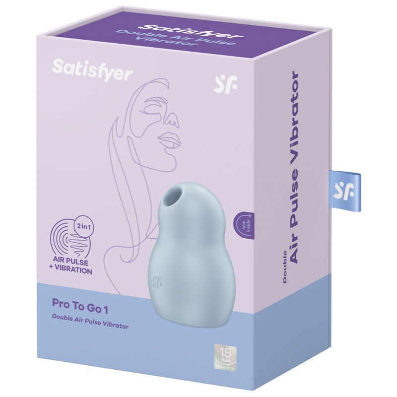 Verpackung von Satisfyer Pro to Go 1. Auf der Verpackung sind Produktname, Logo und eine Abbildung des Produkts abgebildet.