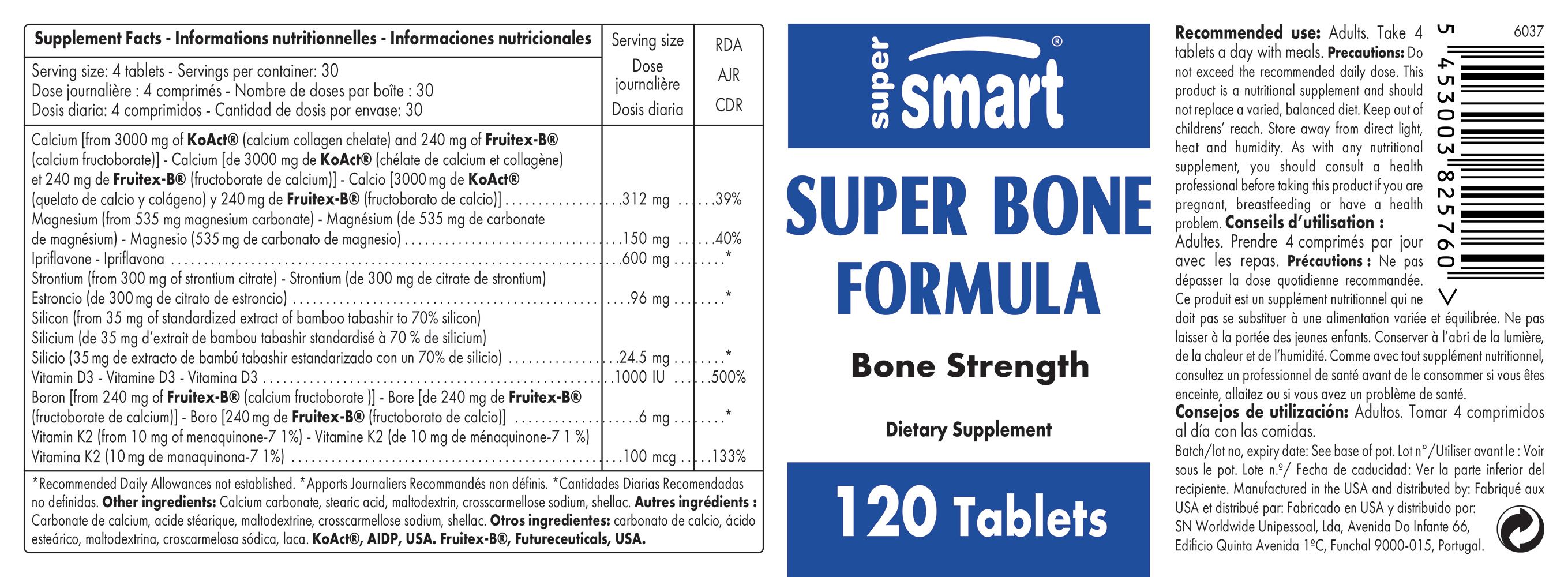 Super Bone Formula - Reich an Kalzium, Zink, Magnesium und den Vitaminen D3, K2 - SuperSmart