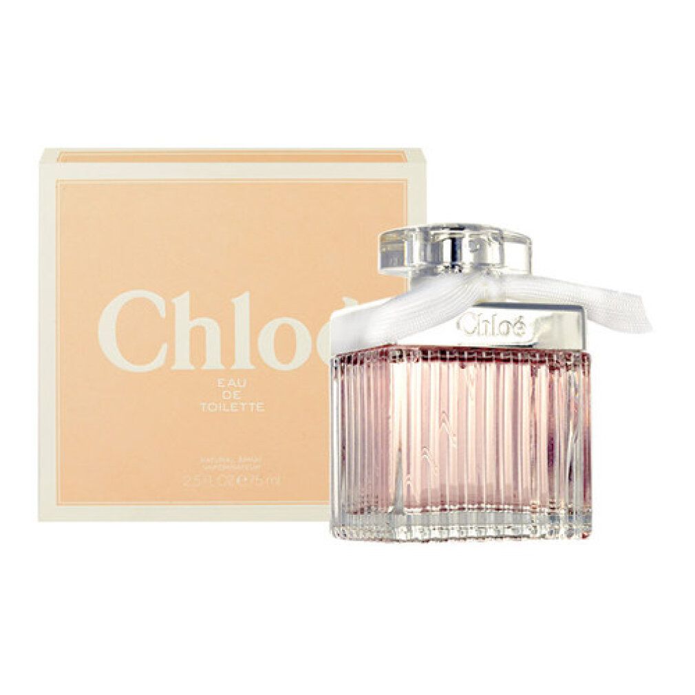 Chloé Eau de Toilette 2015 mit Verpackung. Flakon und Box, rosa, weißes Band, silberner Verschluss.