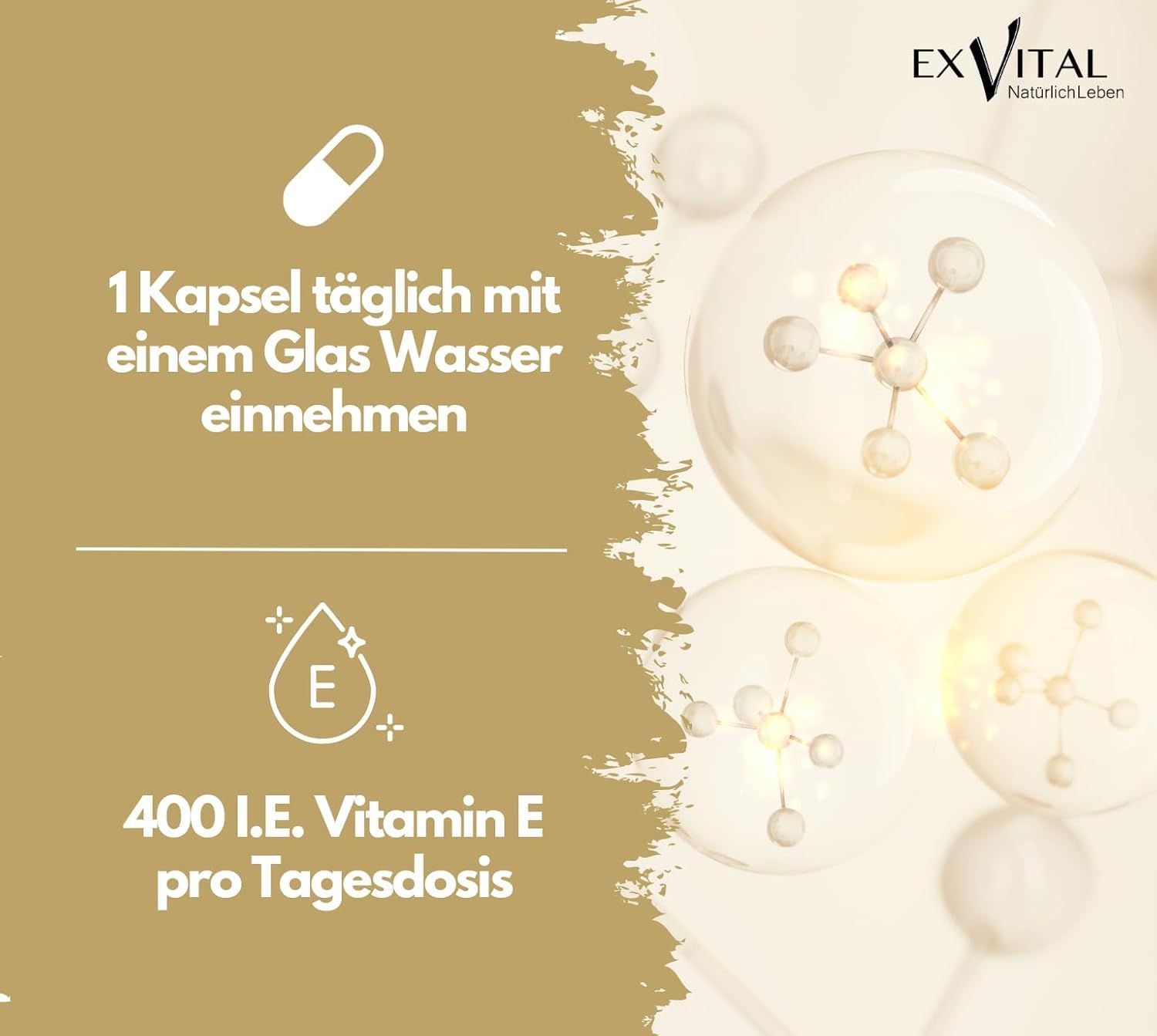 EXVital® Vitamin E Softkapseln, hochdosiert 400 I.E., reines D-Alpha-Tocopherol