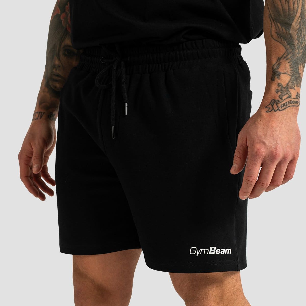 GymBeam Shorts Herren regular Limitless Schwarz mit Kordelzug und Taschen