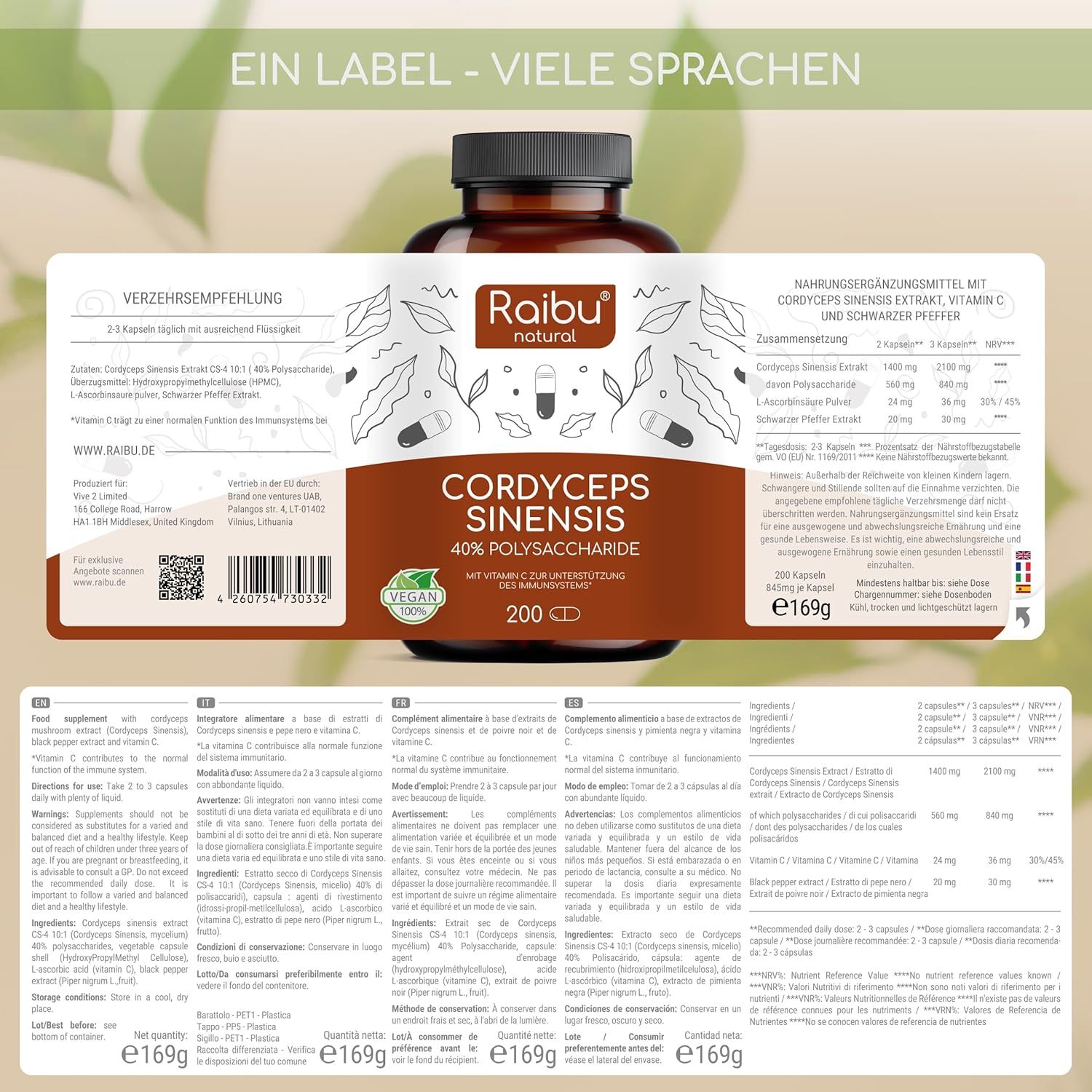 Cordyceps Kapseln Hochdosiert 700 mg - RAIBU