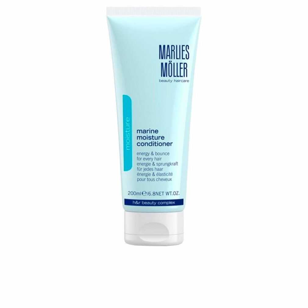 Marlies Möller Marine Moisture Conditioner, Tube mit blauem Akzent. Produktname und Text.