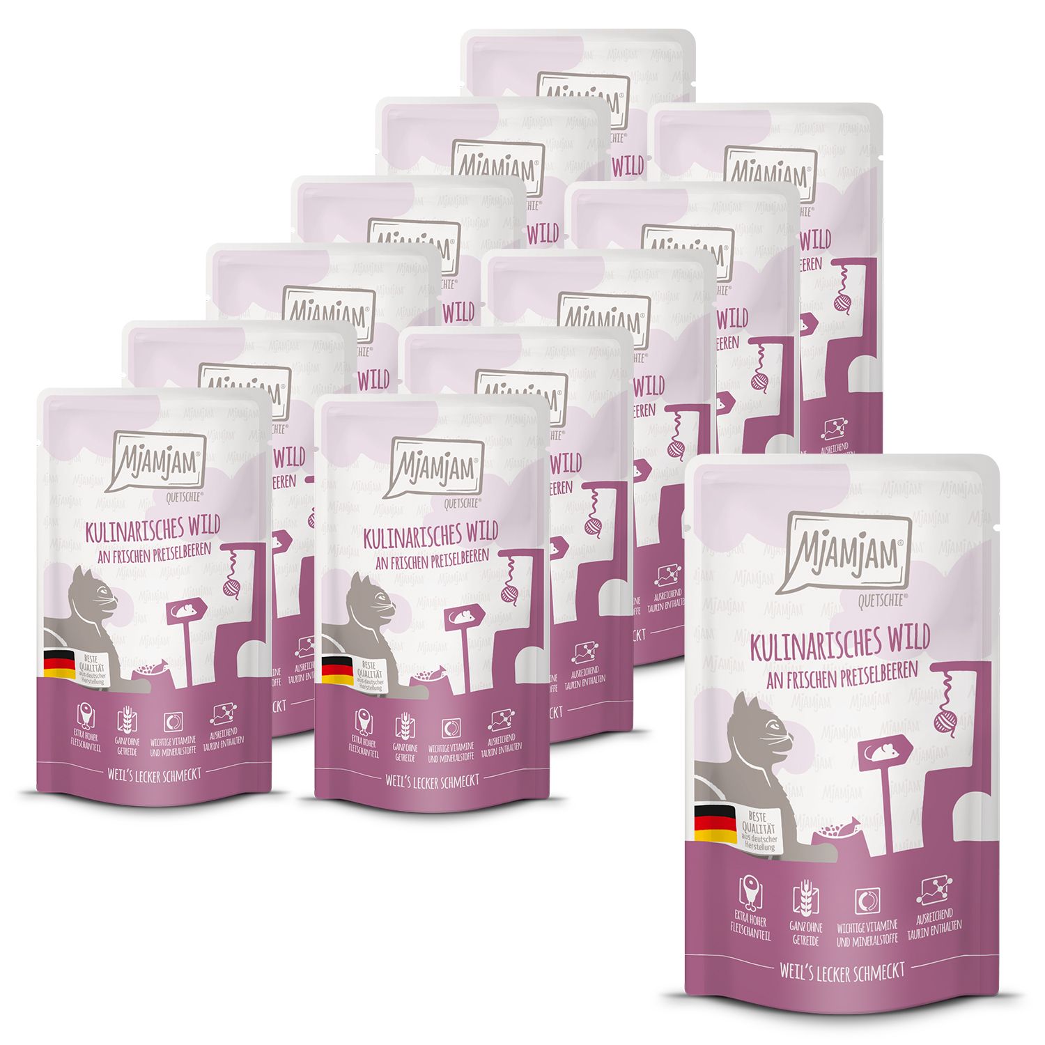 MjAMjAM - Quetschie kulinarisches Wild an frischen Preiselbeeren 12x125 g Futter