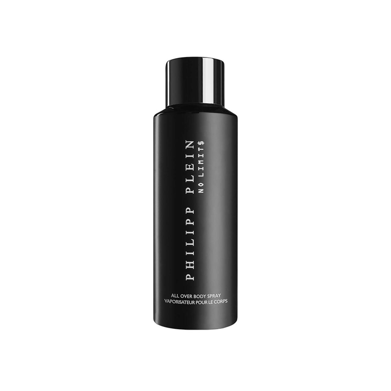 Schwarze Flasche. Aufschrift: PHILIPP PLEIN NO LIMITS. ALL OVER BODY SPRAY. Ohne Verpackung.