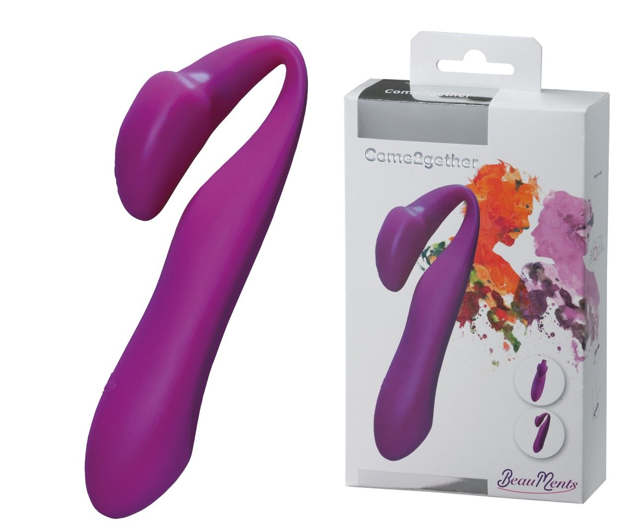 Verpackung von BeauMents Come2gether. Lila Wellness-Produkt abgebildet. Text: Come2gether, BeauMents.