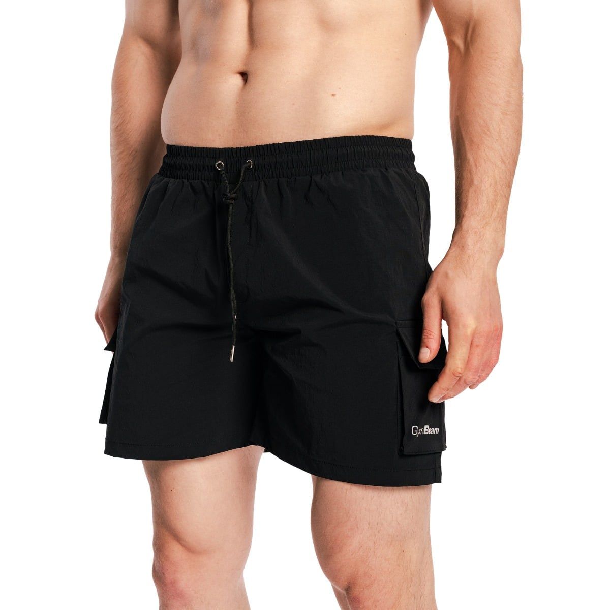 GymBeam Badeshorts Herren Cargo mit Kordelzug und Taschen in Schwarz