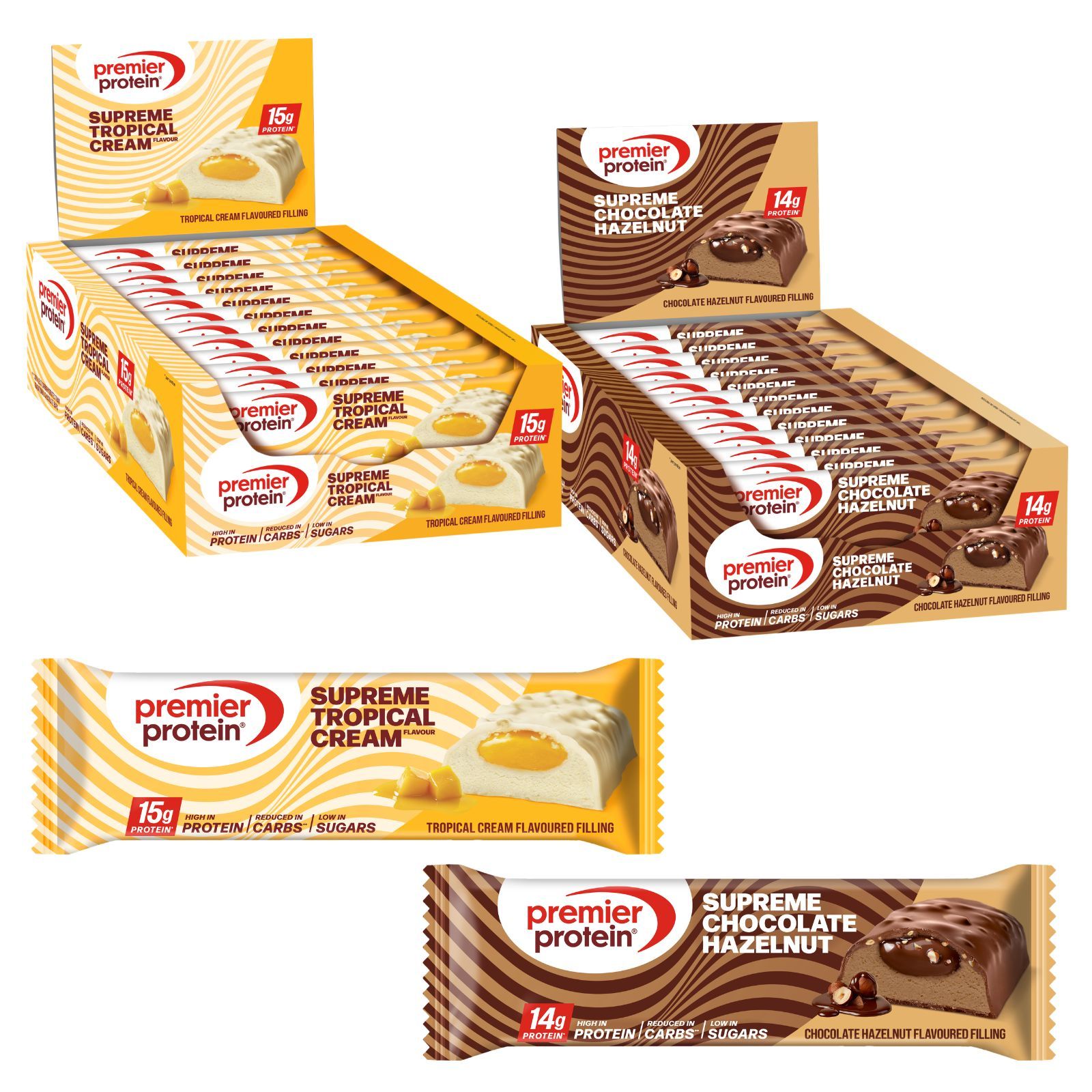 Premier Protein Supreme Bar Tropical Cream Chocolate Hazelnut MIX