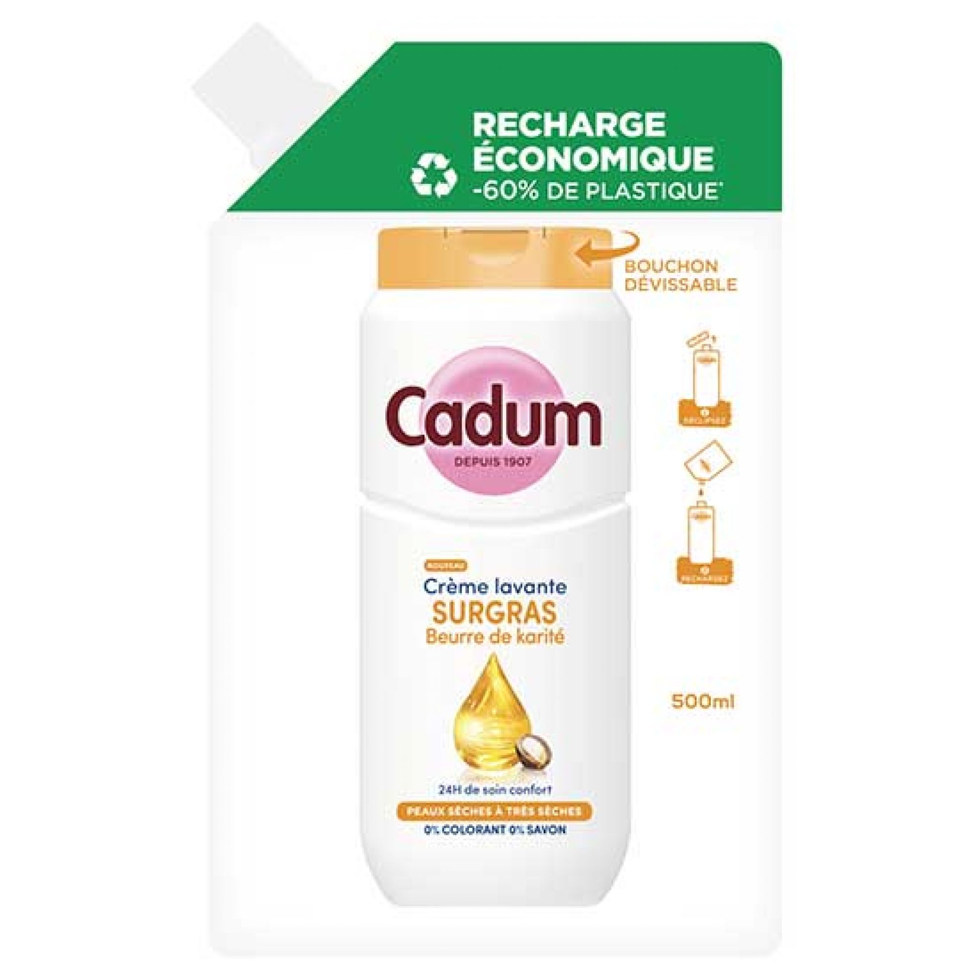 Cadum Rückfettende Waschcreme mit Sheabutter Eco-Refill 6x12x21 cm