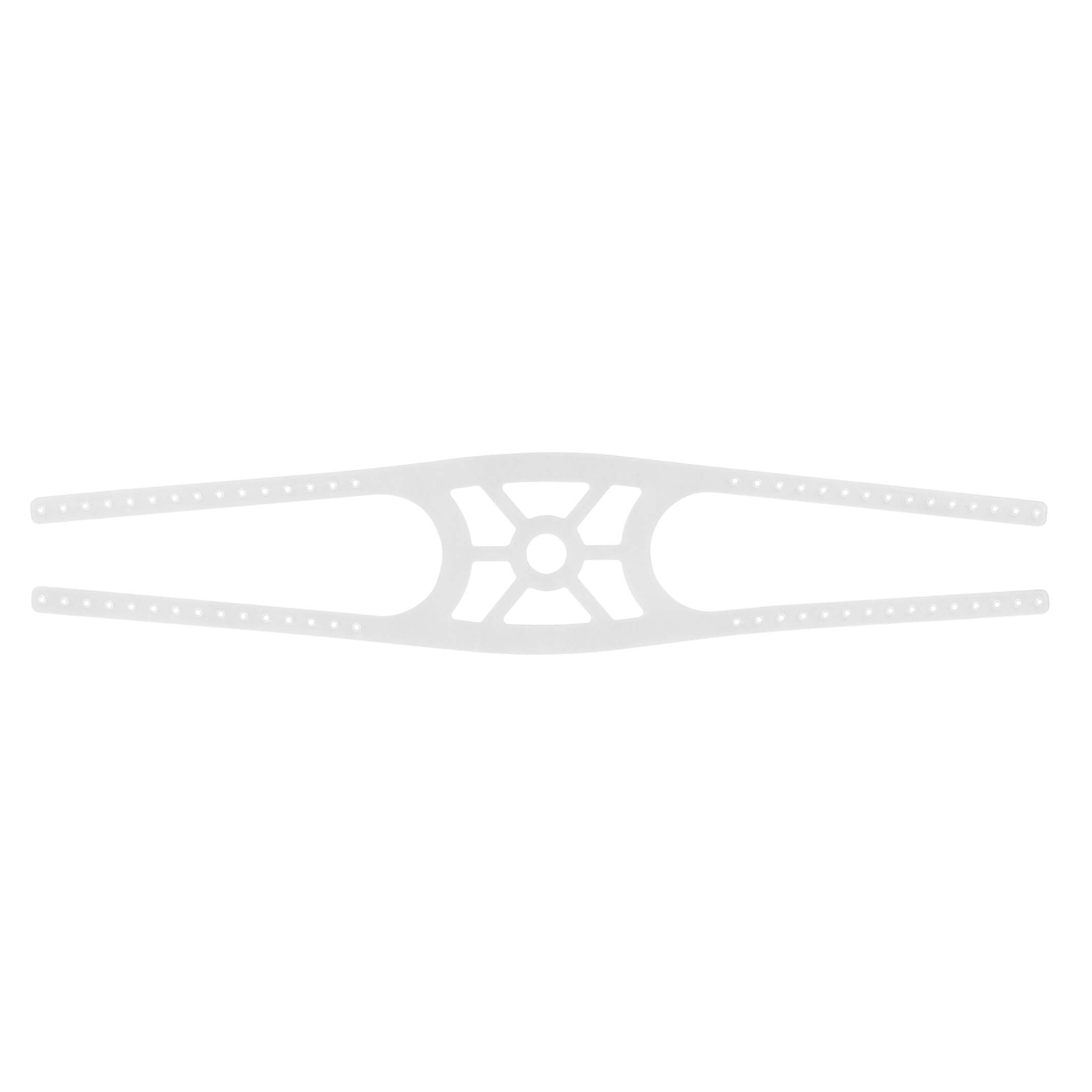 Weißes Silikon-Kopfbänderung für CPAP-Maske. Mit Löchern an den Enden und einem zentralen, sternförmigen Design.