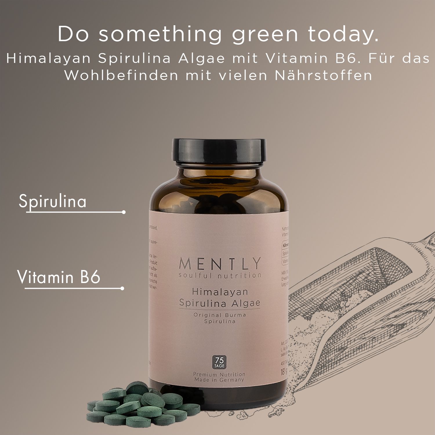 Mently Himalayan Spirulina Algae mit Vitamin B6 450 St Kapseln