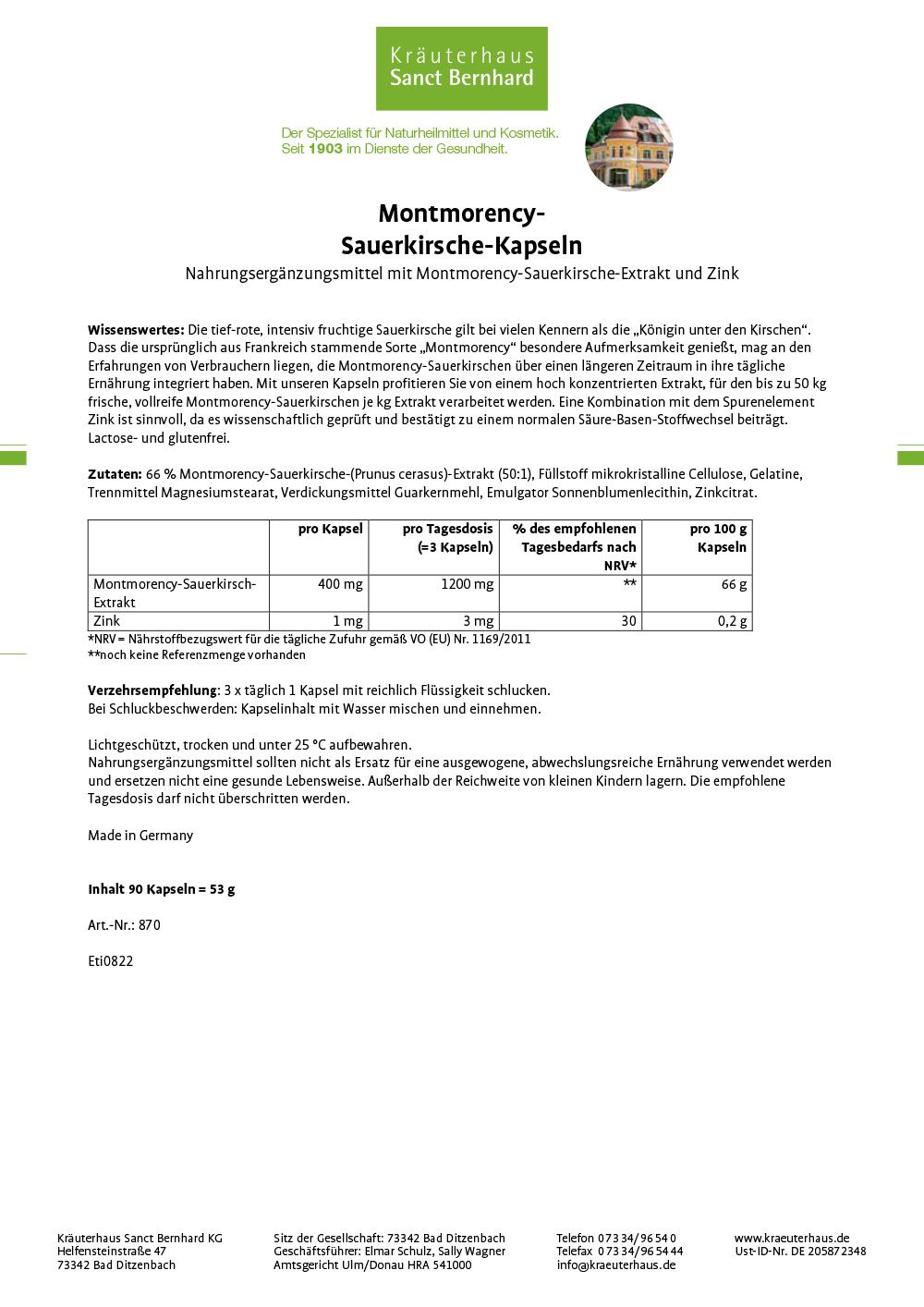 Sanct Bernhard Montmorency-Sauerkirsche-Kapseln