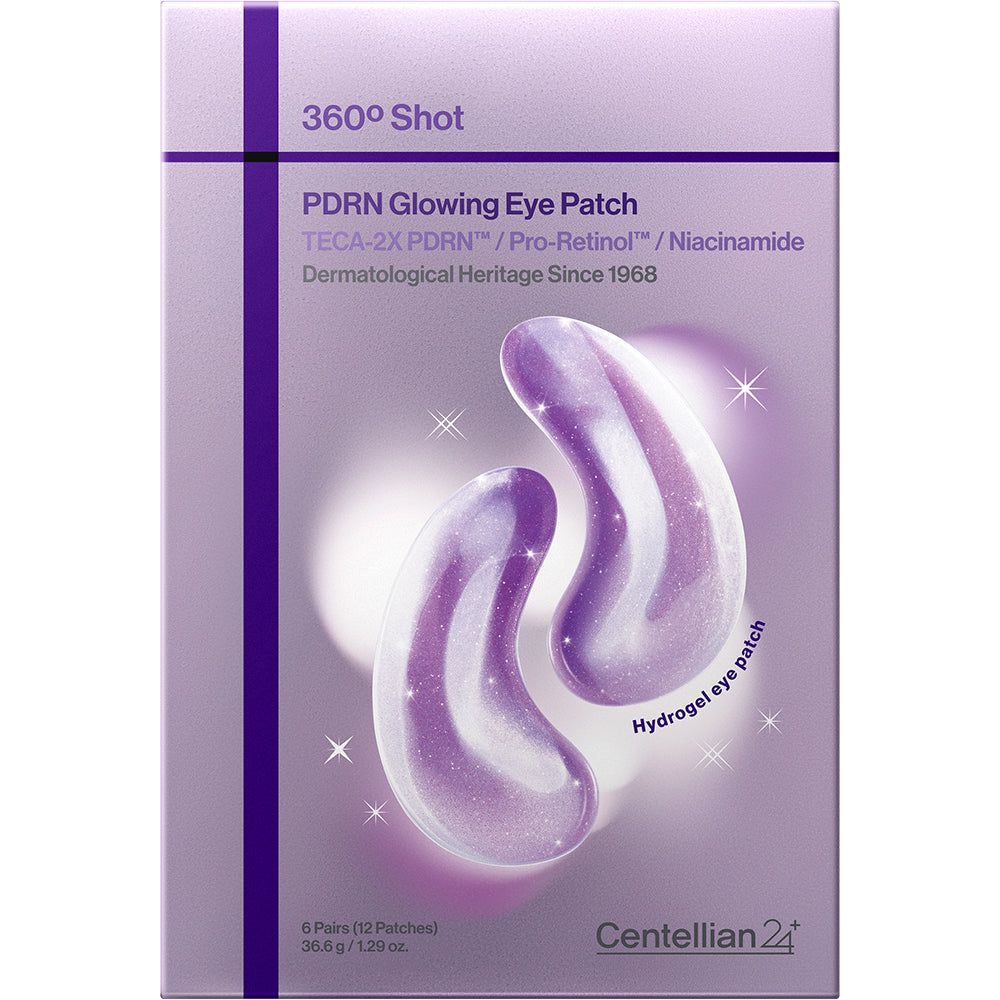 Centellian24 PDRN Glowing Eye Patch Packung mit zwei lila Hydrogel-Augenpads.