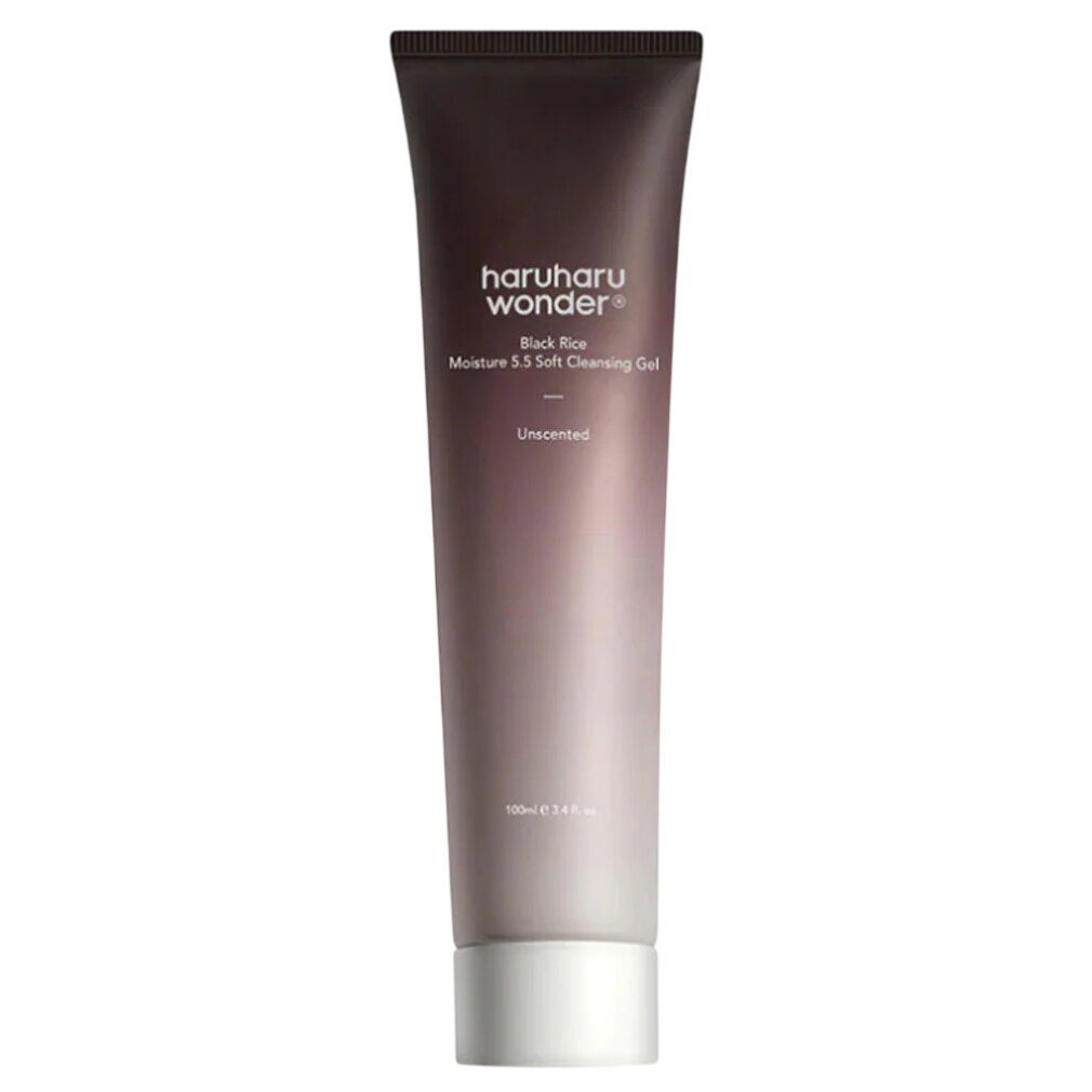 Haruharu WONDER Schwarzer Reis Moisture 5.5 Soft Cleansing Gel. Tube mit braunem Farbverlauf und weißem Verschluss.