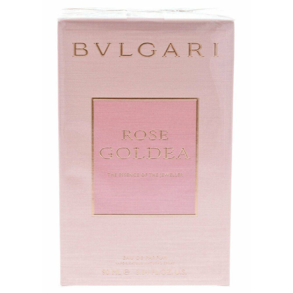 Bvlgari Rose Goldea Edp Spray. Rosa Verpackung mit goldenem Schriftzug.