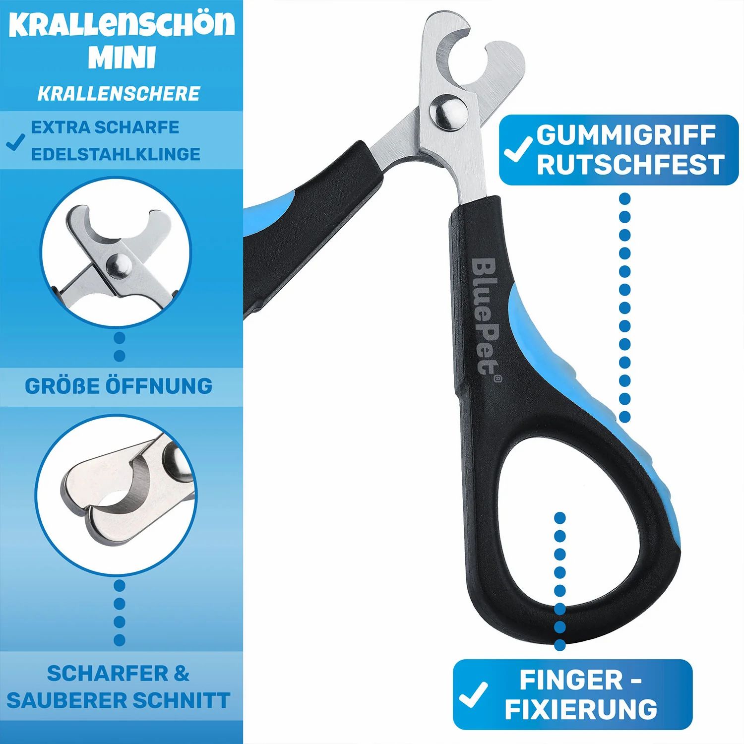 BluePet Krallenschere Mini für Katzen, Welpen, kleine Hunde & Kleintiere