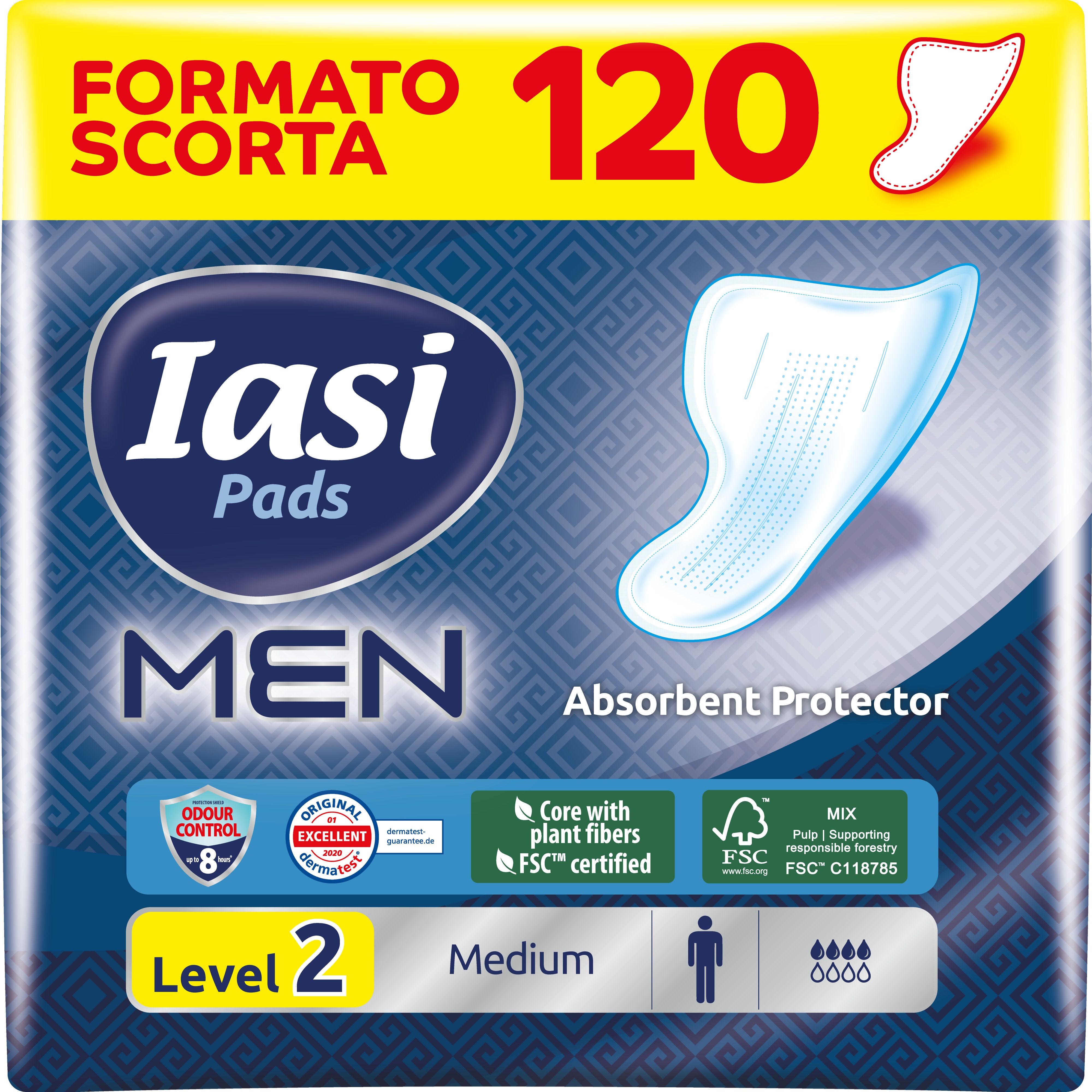 IASI MEN Medium, Livello di Protezione 2, Assorbenti per perdite urinarie maschili lievi, 120 Unità