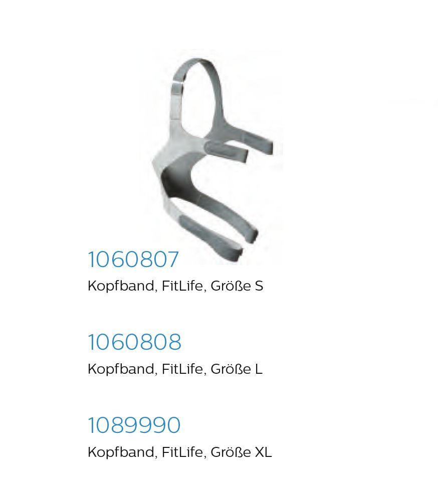 Graues Kopfband für FitLife, Größe S. Verstellbarer Riemen oben, seitliche Haltebügel.