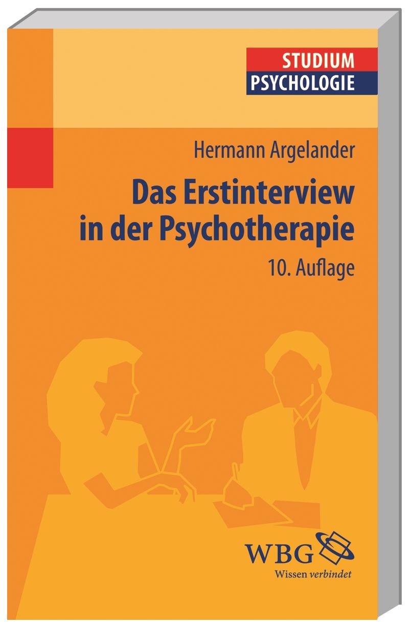 Buchcover: "Das Erstinterview in der Psychotherapie". Autor: Hermann Argeler. 10. Auflage. WBG-Verlag. Illustration: Gesprächsszene.