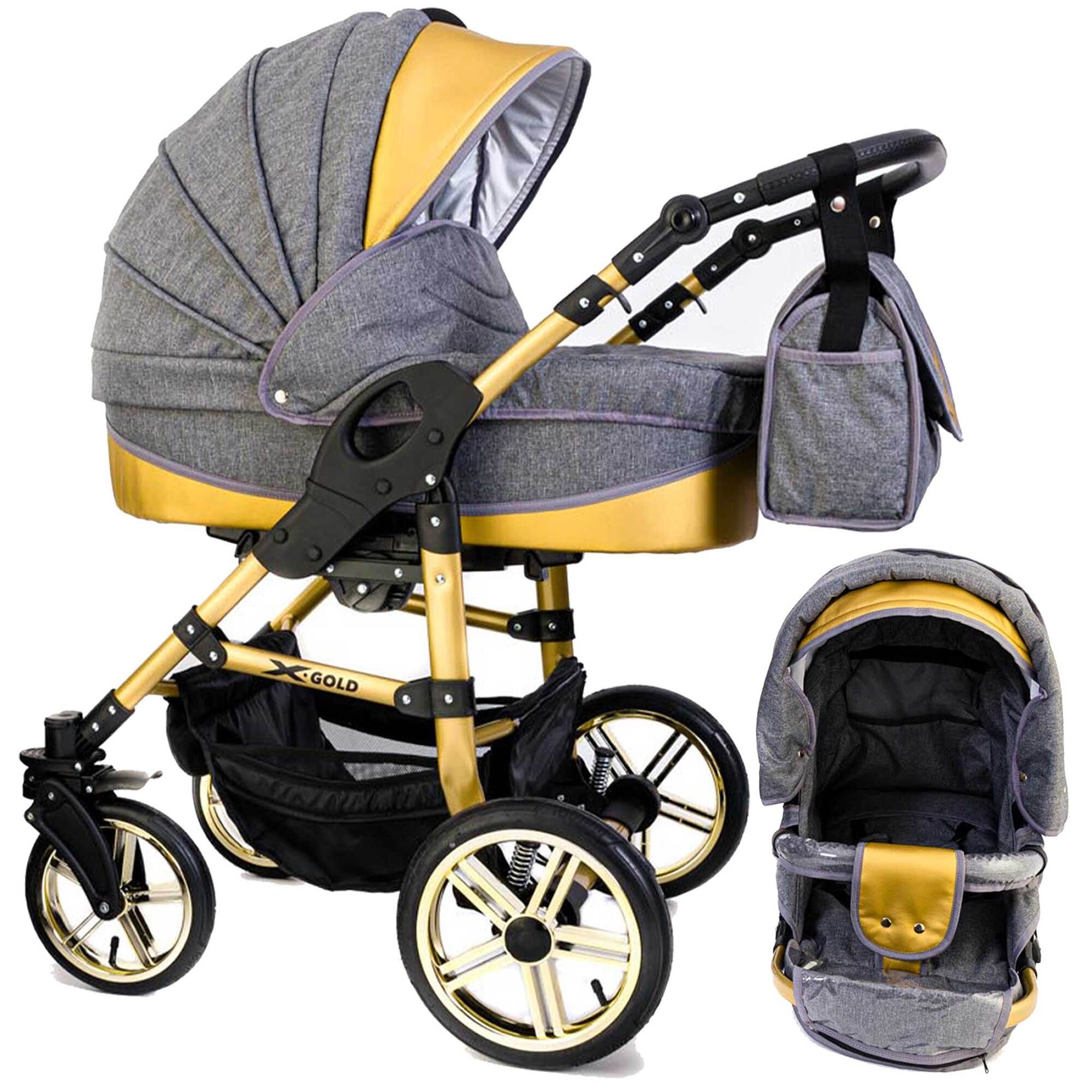 Tabbi ECO X Gold 2 in 1 Kinderwagen Hartgummireifen, Grey