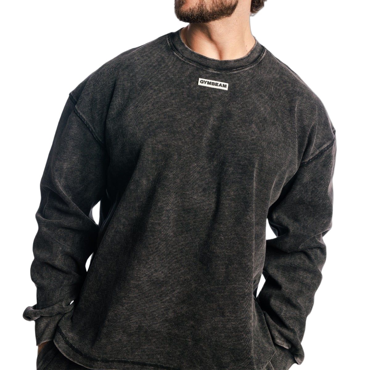 GymBeam Sweatshirt Herren Oversized ohne Kapuze in Washed Black