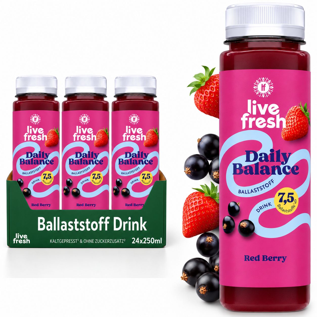 LiveFresh Ballaststoff Drink – Red Berry 24x250 ml Getränk