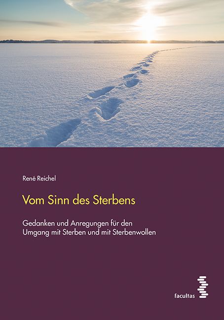 Buchcover: "Vom Sinn des Sterbens". Titel und Autor. Hintergrund: verschneite Landschaft mit Fußspuren.
