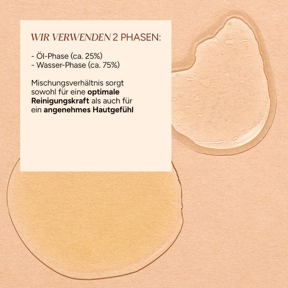 Zwei Phasen in einer Flüssigkeit. Textfeld: Wir verwenden 2 Phasen: Öl-Phase (ca. 25%), Wasser-Phase (ca. 75%).