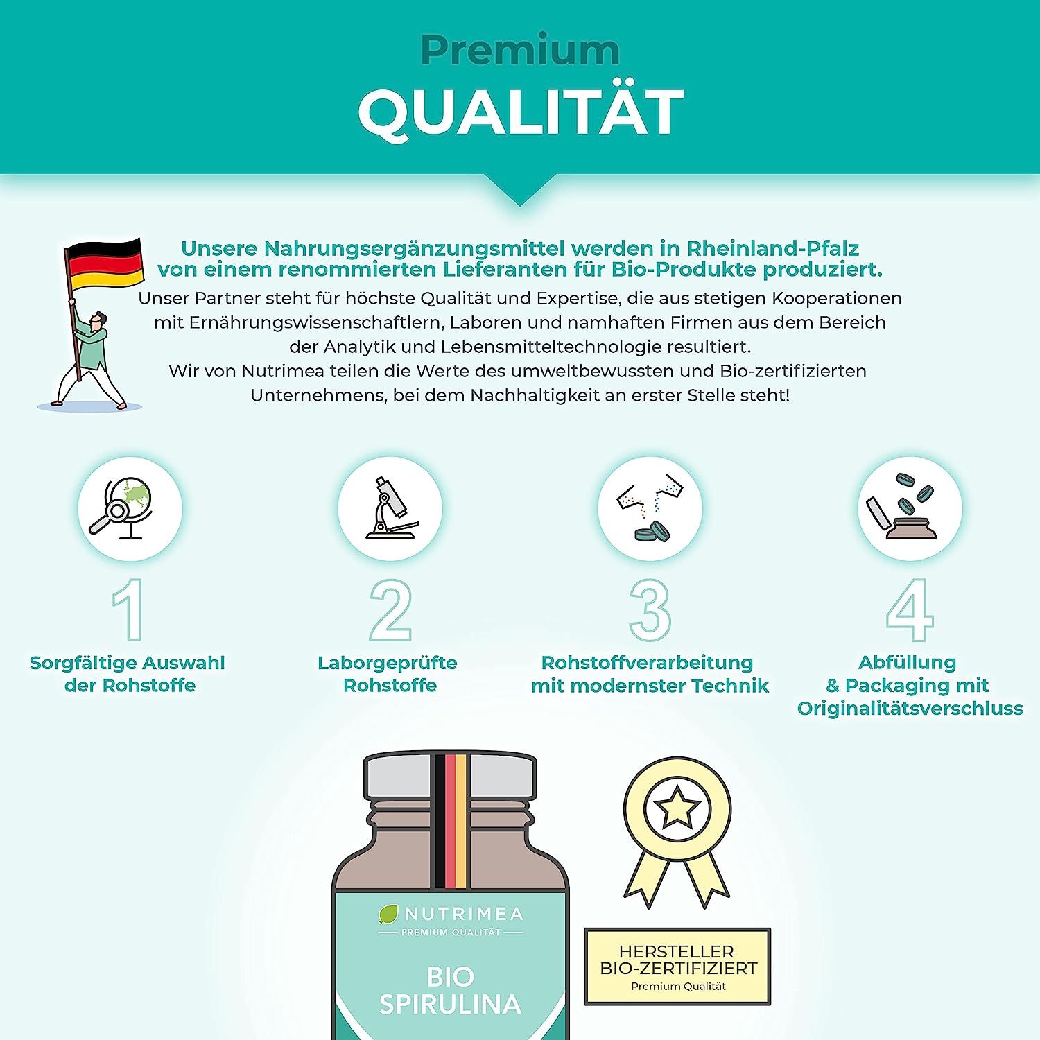 Nutrimea Spirulina Presslinge | ZERTIFIZIERTE BIO-QUALITÄT | Laborgeprüft & Ohne Zusätze