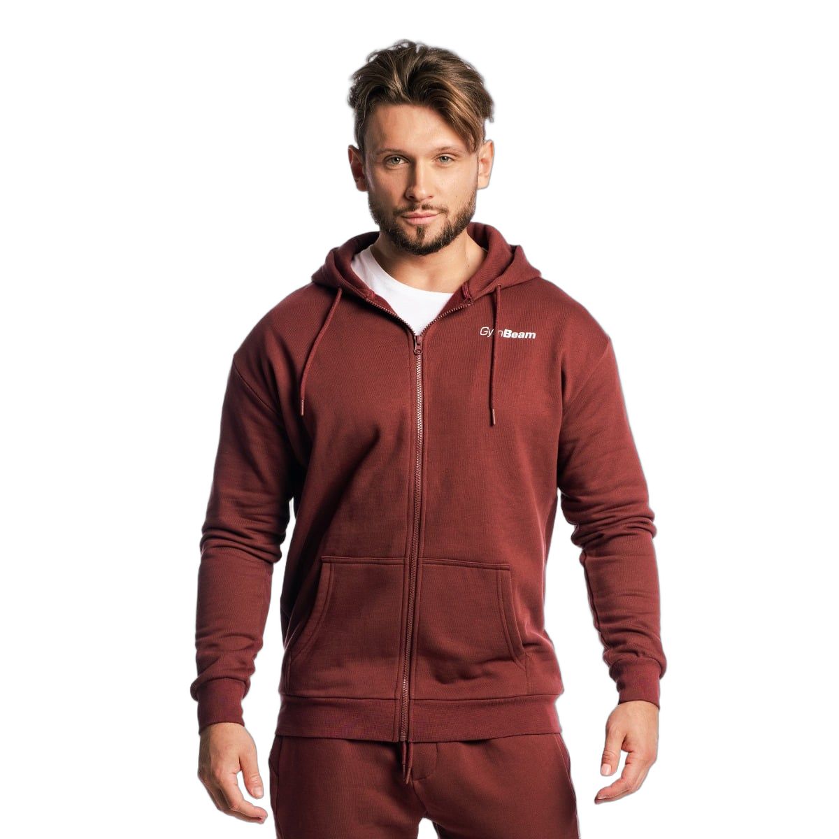 GymBeam Herren Hoodie Oversized mit Reißverschluss und Kapuze Zone Cherrywood
