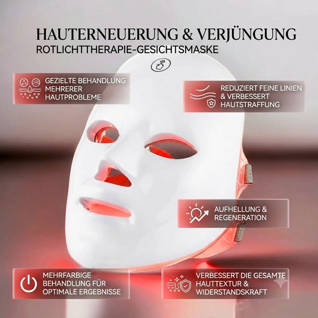 Weiße Lichttherapie-Gesichtsmaske mit roten LEDs. Hauterneuerung & Verjüngung. Mehrfarbige Behandlung.