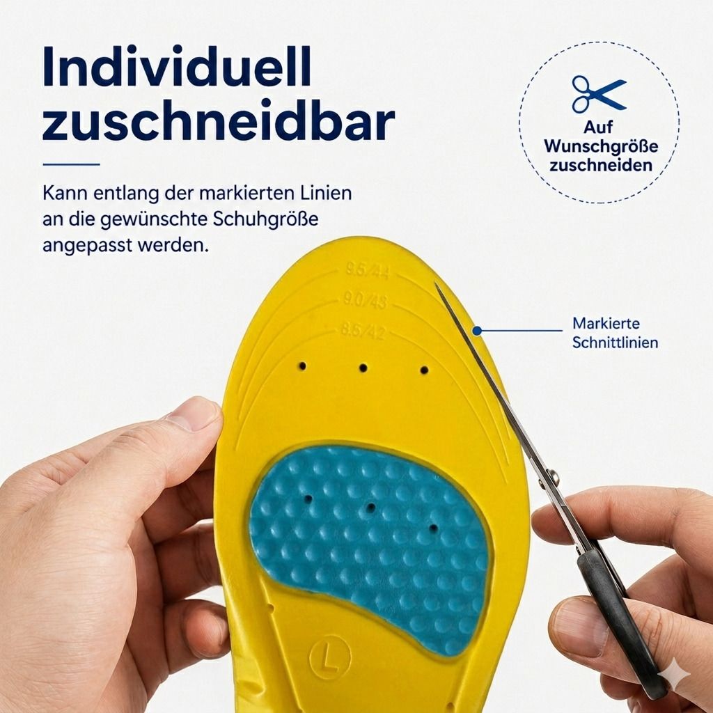3D Einlegesohlen mit Gel Dämpfung, atmungsaktiv & zuschneidbar für Alltag & Sport