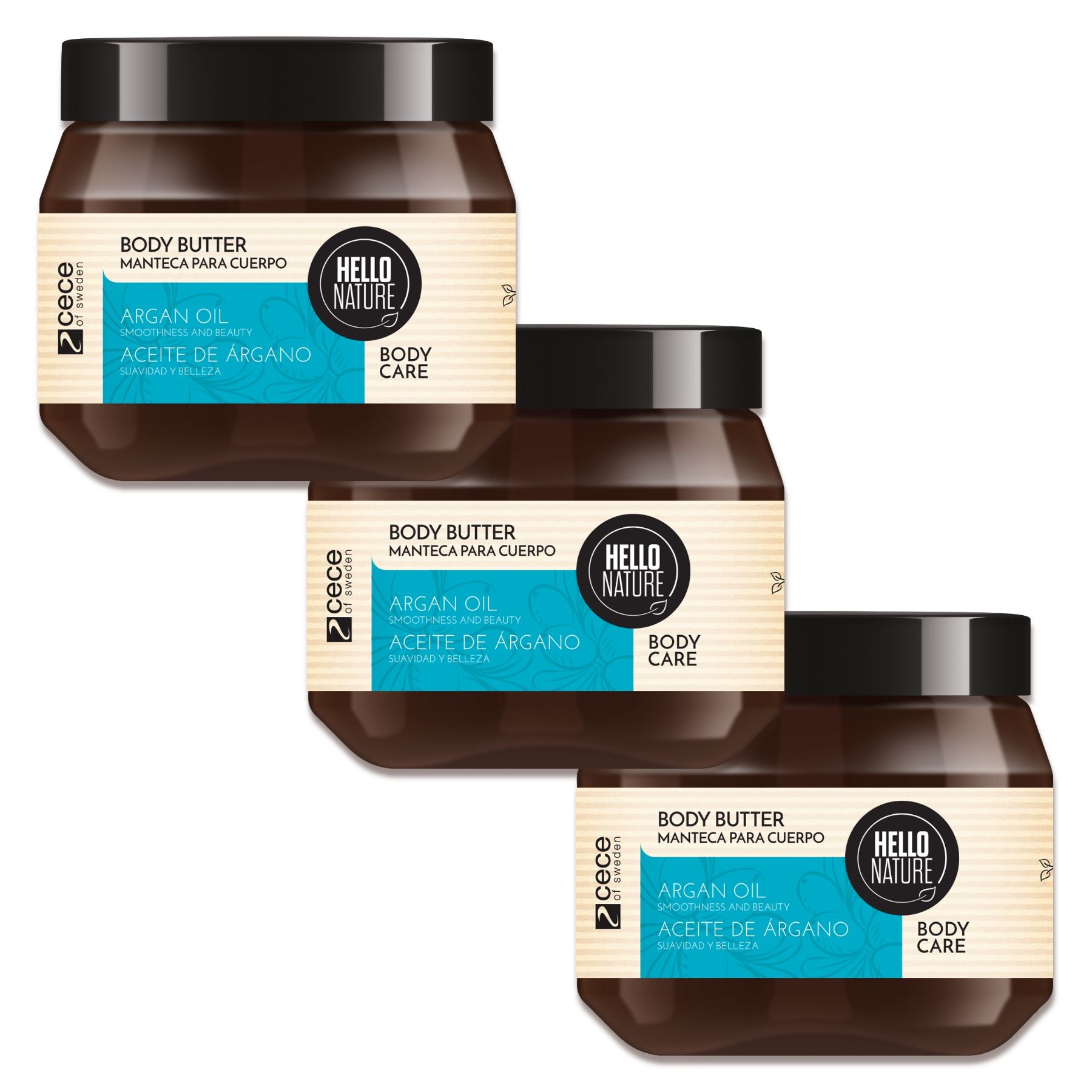 Hello Nature Körperbutter Body Butter für Hautpflege mit Arganöl 3x250 ml Tagescreme